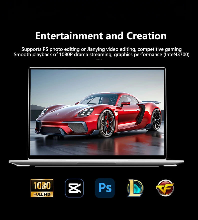 LENO 14.1"Ultra Slim Laptop Windows11 Intel 4405U 16GB 2TB SSD Gamer Notebook 1920*1080 Display Office Study Gaming Computer PC