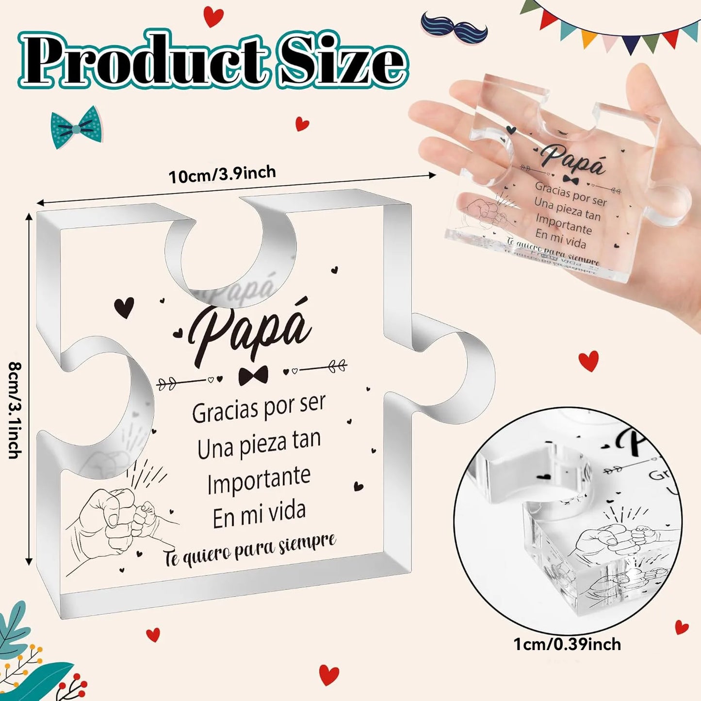 Dad Birthday Gifts - Regalos para Papá Puzzle Acrylic Plaque for Office Desk Decor Keepsake Paperweights Gifts for Dad i