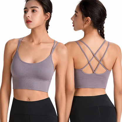 Strappy Cross Back Padded Sports Bra
