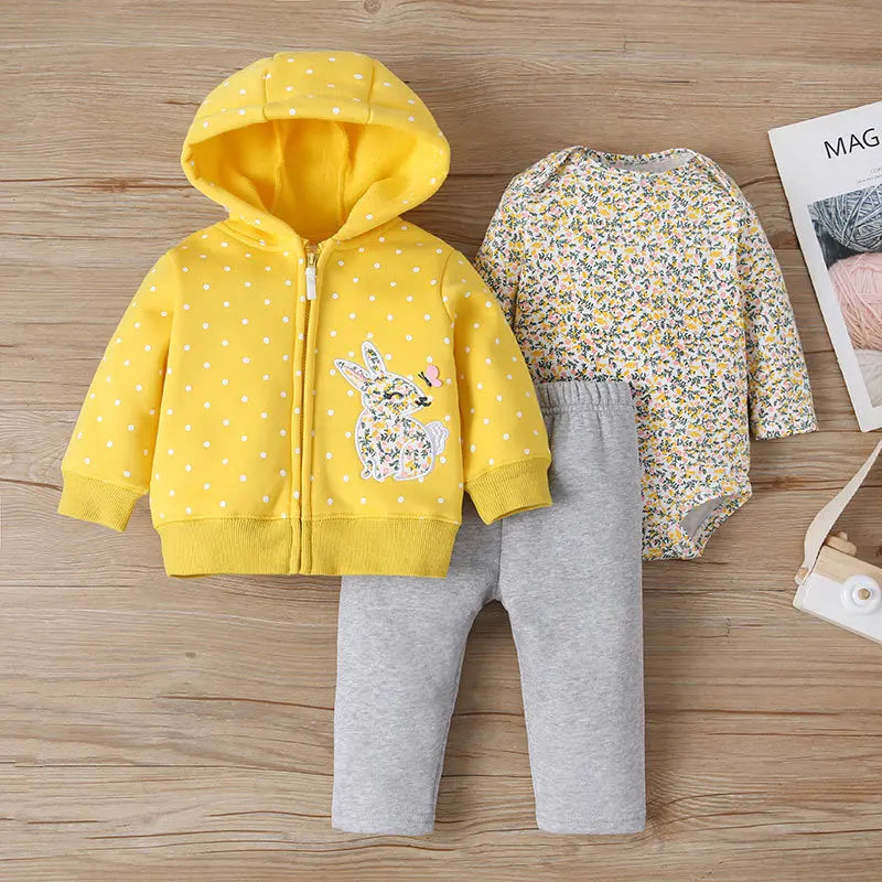 3-Piece Newborn Set – Hooded Coat, Romper & Trousers