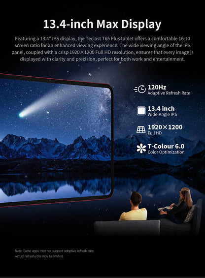 Teclast T65 Plus Android 15 Tablet 13.4" 120Hz IPS 20GB RAM(8GB+12GB) 256GB ROM 10000mAh Dual 4G TLE GPS 13MP AI Camera T65Plus