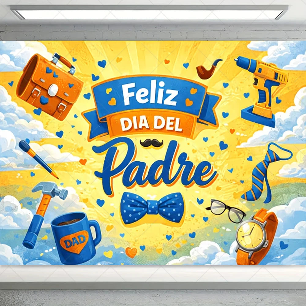 Spanish Happy Father's Day Decor Background I Love Dad Black Suit Tie Family Party Banner Photography Backdrop Supplies Props