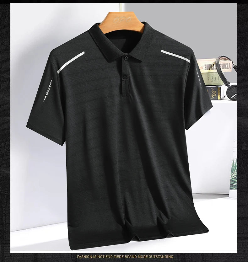 Summer Ice Silk Polo Top Short sleeved Polo Collar Quick Drying Sports Shirt Trendy and Fashionable Thin Breathable T-shirt