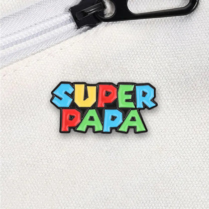 Super Papa Cartoon Enamel Pin Retro Video Game Colorful Block Letter Brooch Bag Lapel Badge Father's Day Jewelry Gift for Dad