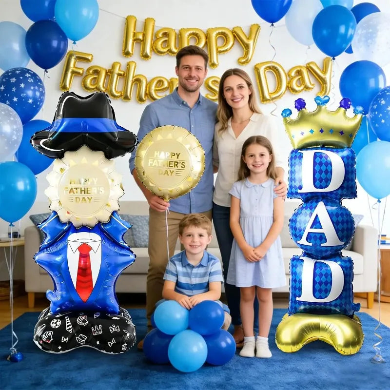 Self Standing DAD Balloons, Large Standing Fathers Day Mylar Balloons for Happy Fathers Day Decorations Birthday Dad Decorations