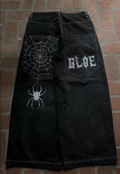 Gothic Halloween Scythe Grim Reaper Hip Hop Streetwear Jeans Men Women Retro Punk Print Traight Wide-leg Black Baggy Denim Pants