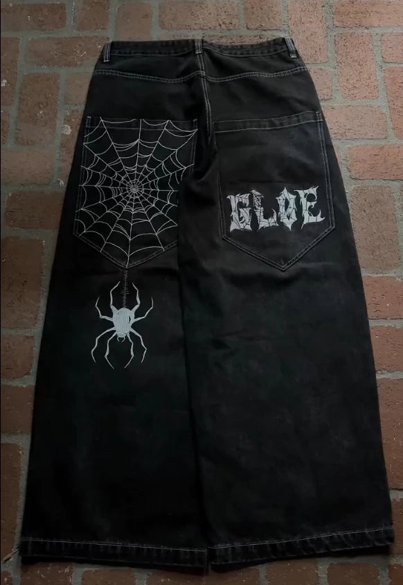 Gothic Halloween Scythe Grim Reaper Hip Hop Streetwear Jeans Men Women Retro Punk Print Traight Wide-leg Black Baggy Denim Pants