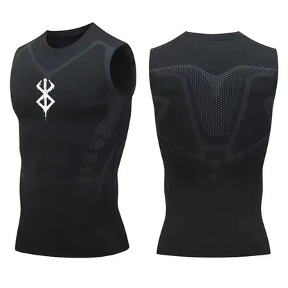 Compression Sleeveless Shirt Men Gym Fitness Basketball Sport Vest Manga Tight Tank Mesh Quick Drying Top Breathable Summer Male