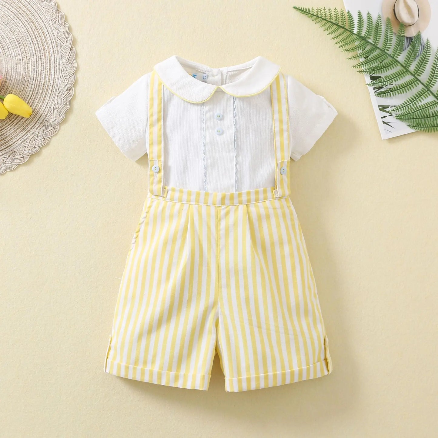 Ins Handmade Baby Boys' Clothes New British Wind Cotton Short-sleeved Shirt Embroidered Bear Clothes Baby Boys Boutique Suits