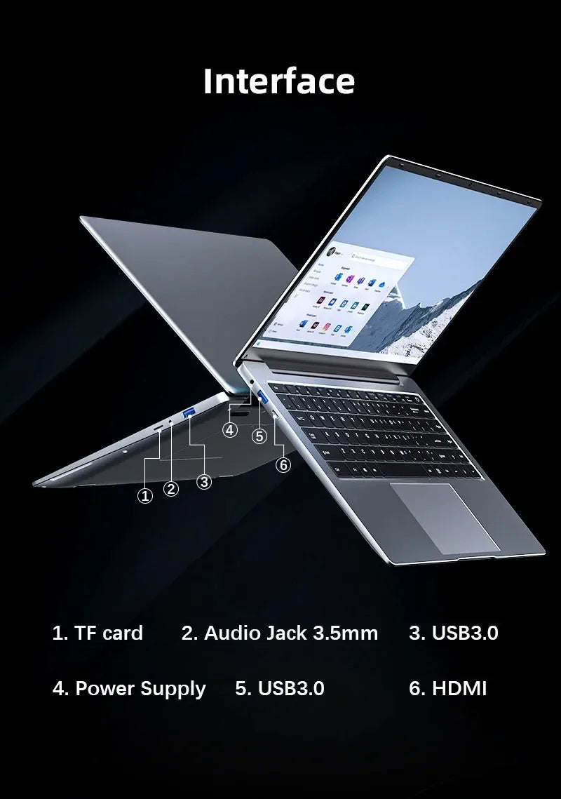 New Ultra Slim Laptop 14.1" 16GB RAM 2TB SSD Intel N3700 Notebook Gamer 1920*1080 Display Office Study Computer PC Windows 11 Pro