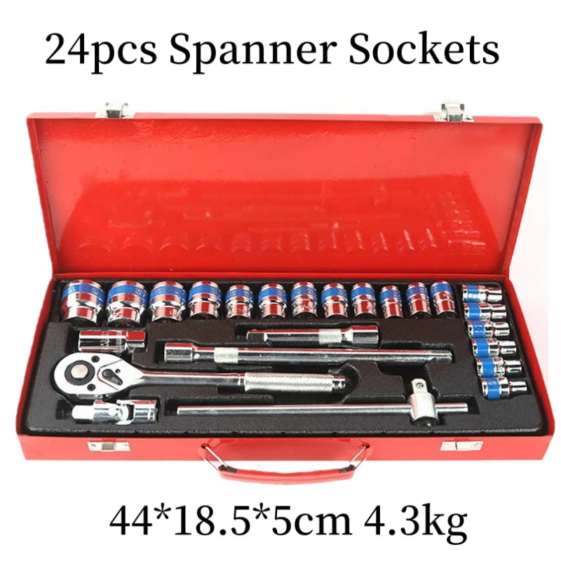 24 Pcs Automotive Machinery Maintenance Automotive Socket Wrench Toolbox Combination Hardware Set Repair Kit
