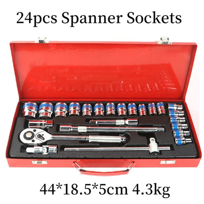 24 Pcs Automotive Machinery Maintenance Automotive Socket Wrench Toolbox Combination Hardware Set Repair Kit
