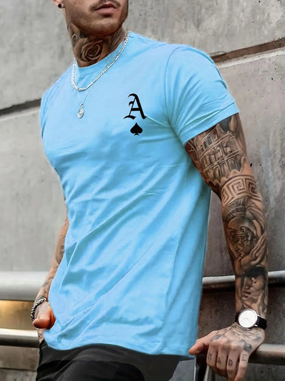 Summer men's 100% cotton casual loose fit large A letter print round neck short sleeved T-shirt top