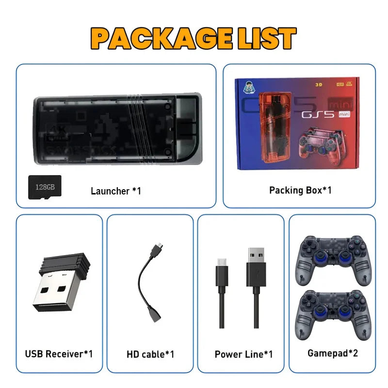GS5mini Retro Game Console – 4K, Dual Wireless Controllers