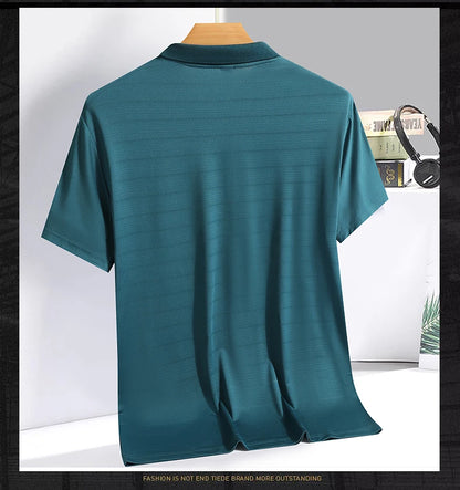 Summer Ice Silk Polo Top Short sleeved Polo Collar Quick Drying Sports Shirt Trendy and Fashionable Thin Breathable T-shirt