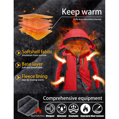 TACVASEN Men's Waterproof Ski Jacket Fleece Lining Warmth Parka Winter Snow Working Outdoors Hooded Coat Rain Shell Windbreaker