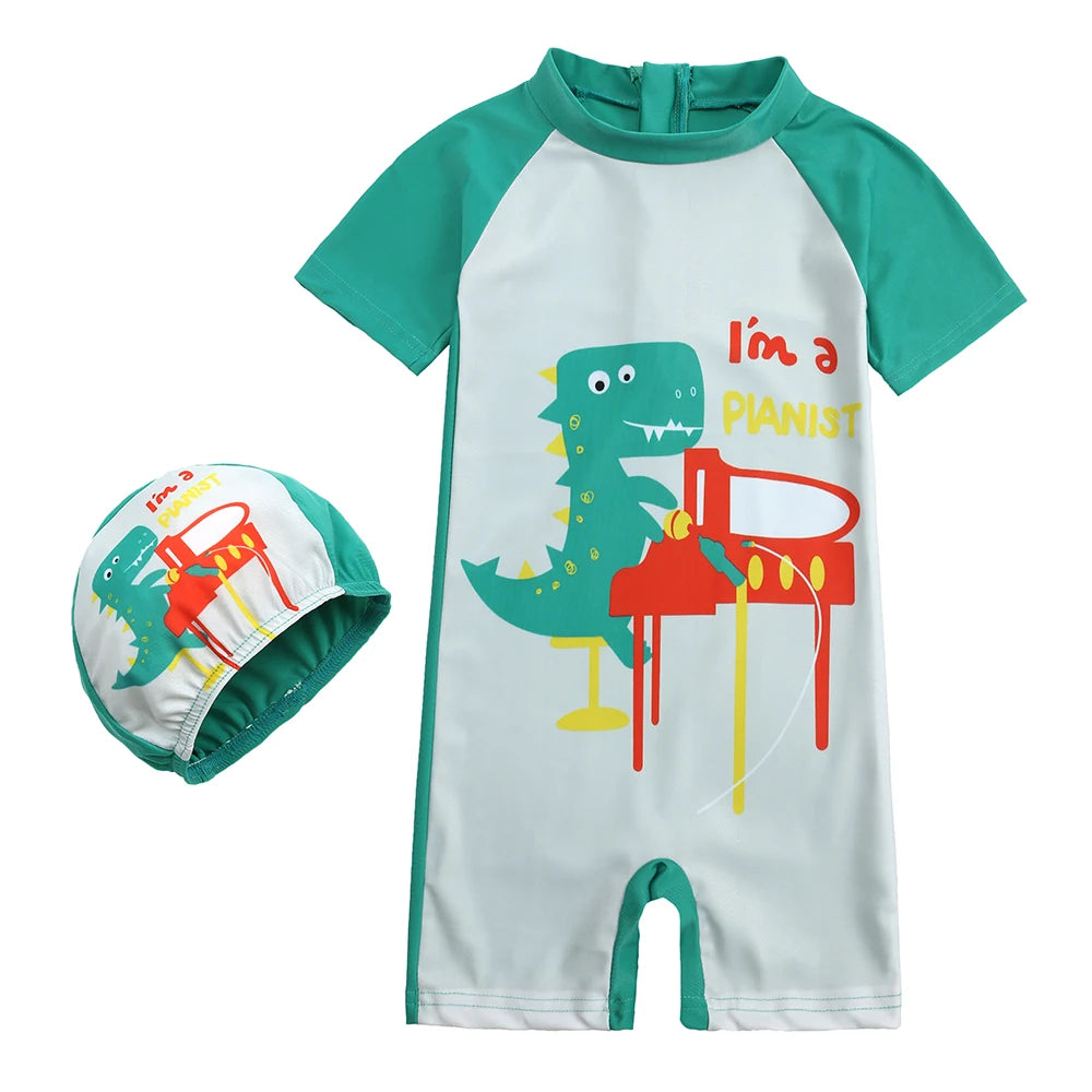 2025 Toddler Children Swimwear Suit Print UV Kids Boys Girls Summer Beach Clothes 2Pcs Cap+Bathing Swimming Diving Swimsuit