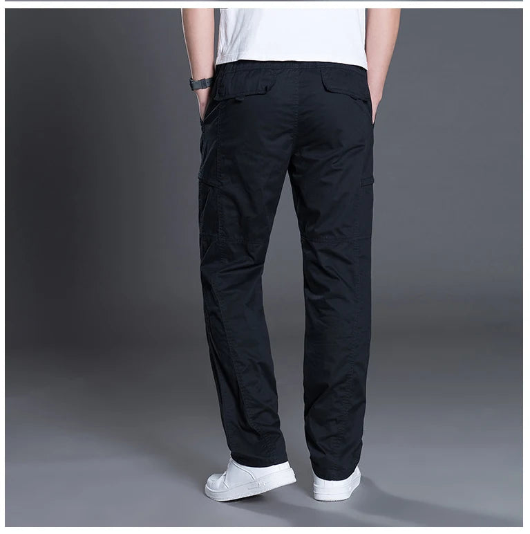 Big Size Men's Cargo Trousers Straight Leg Work Pant Men Loose Fit Cotton Summer Wide Overalls Male Side Multi Pocket Large Size