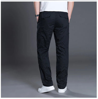 Big Size Men's Cargo Trousers Straight Leg Work Pant Men Loose Fit Cotton Summer Wide Overalls Male Side Multi Pocket Large Size