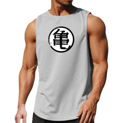 Japanese Anime Turtle Script Printed Mens Gym Clothing Fitness Vest Quick Dry Bodybuilding Tank Top Muscle Sleeveless Shirt