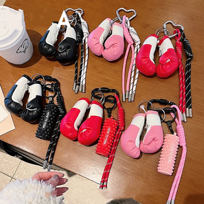 New Boxing Gloves Keychain Fitness Key Chain Sports Backpack Pendant Yoga foam Axis Keychain Bag Charm Fitness Gift