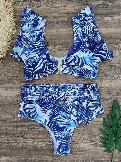 New Sexy Brazilian Bikini Set Ruffle Swimwear Women Push Up Swimsuit High Waist Print Floral Bathing Suit Biquini Female