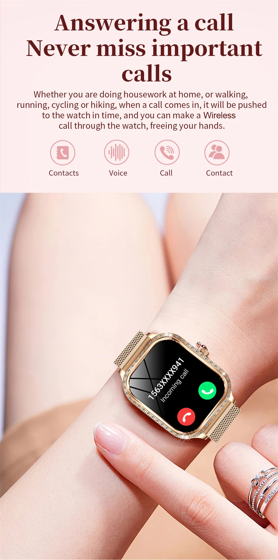 2026 Fashion Women Smart Watch Bluetooth Call Custom Watch Face Fitness Tracker IP68 Waterproof Smartwatch Woman for Android IOS