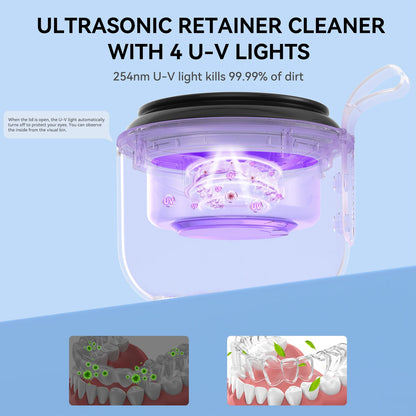 KUNPHY Dental Pod Ultrasonic Retainer Cleaner Machine 200ML with UV 3 Modes for Aligner Nightguard Mouth Guard Oral Dental Care