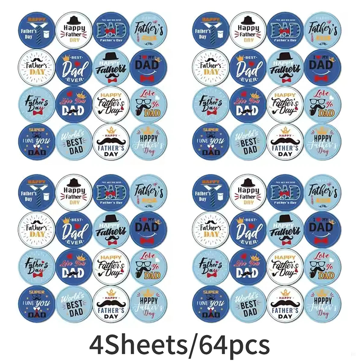 32/64/80Pcs Fathers Day Stickers Fathers Day Decorate Labels Card Envelope Seals Party Favor Gift Box ,Cookies Wrapping Decor