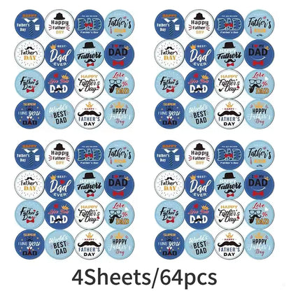32/64/80Pcs Fathers Day Stickers Fathers Day Decorate Labels Card Envelope Seals Party Favor Gift Box ,Cookies Wrapping Decor