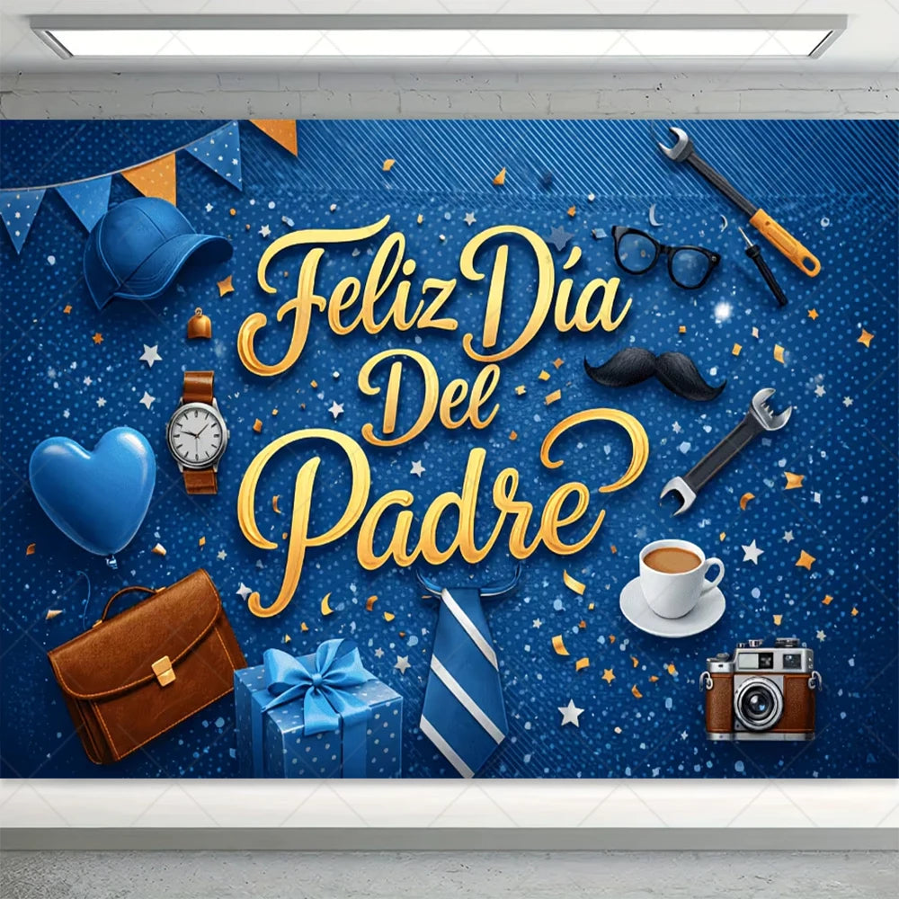 Spanish Happy Father's Day Decor Background I Love Dad Black Suit Tie Family Party Banner Photography Backdrop Supplies Props