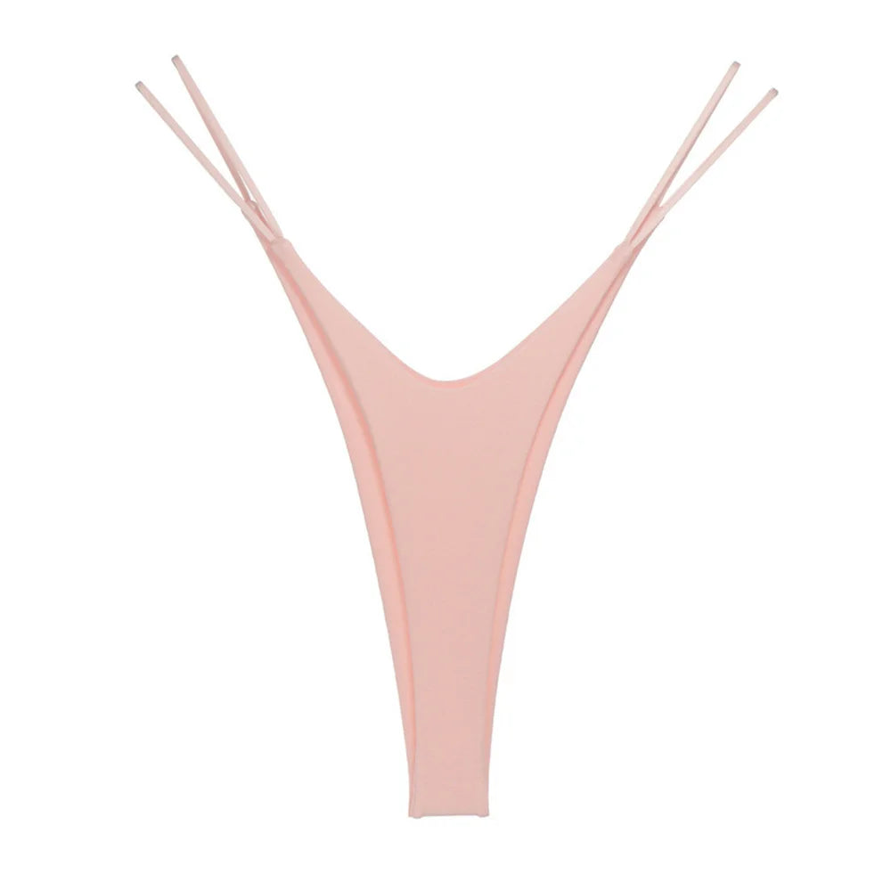 2PCS Sexy High Cut Double-layer Cotton Thong Women's Bikini Bottom Brief G-string Underwear with Elastic Thin Double Belt