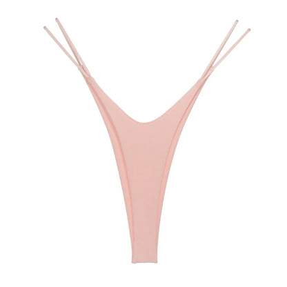2PCS Sexy High Cut Double-layer Cotton Thong Women's Bikini Bottom Brief G-string Underwear with Elastic Thin Double Belt