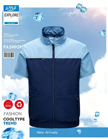 New men's smart cooling workwear with built-in fans, 360° circulating airflow, lightweight and breathable, suitable for hiking,