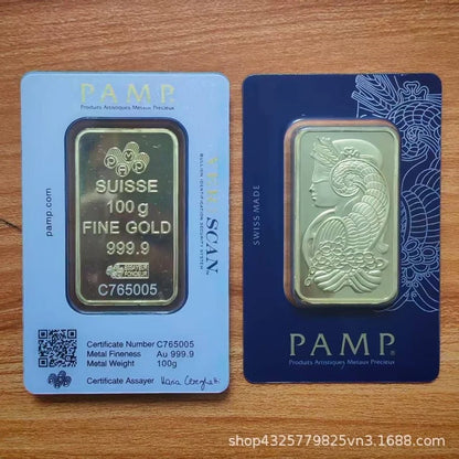 Gold Bar Replica 1oz 31g Brass Gold Plated With Serial Number Collectible Piece Home Display Desk Decor Gift For Collectors