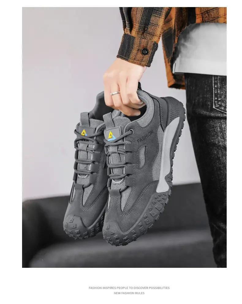 Sneakers for Men High Quality Thick Soled Work Strap Outdoor Mountaineering Anti Slip Platform Wear-resistant Casual Sport Shoes