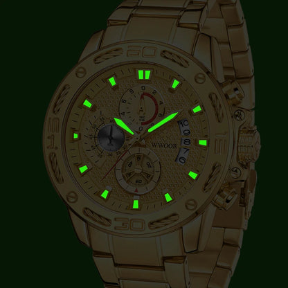 Fashion Men Watches Wwoor Top Brand Luxury Gold Full Stainless Steel Quartz Watch Waterproof Sport Chronograph Relogio Masculino