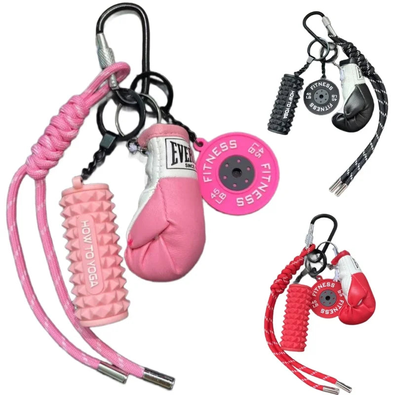 Mini Yoga Foam Roller Keychain Fashion DIY Boxing Gloves Dumbbell Keychain Sports Bag Pendant Fitness Enthusiast Gift