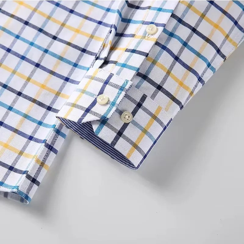 100% Pure Cotton Oxford Shirts for Men Long Sleeve Plaid Shirt Striped Male Business Checked Red Shirt Mans Designer Clothes 7XL