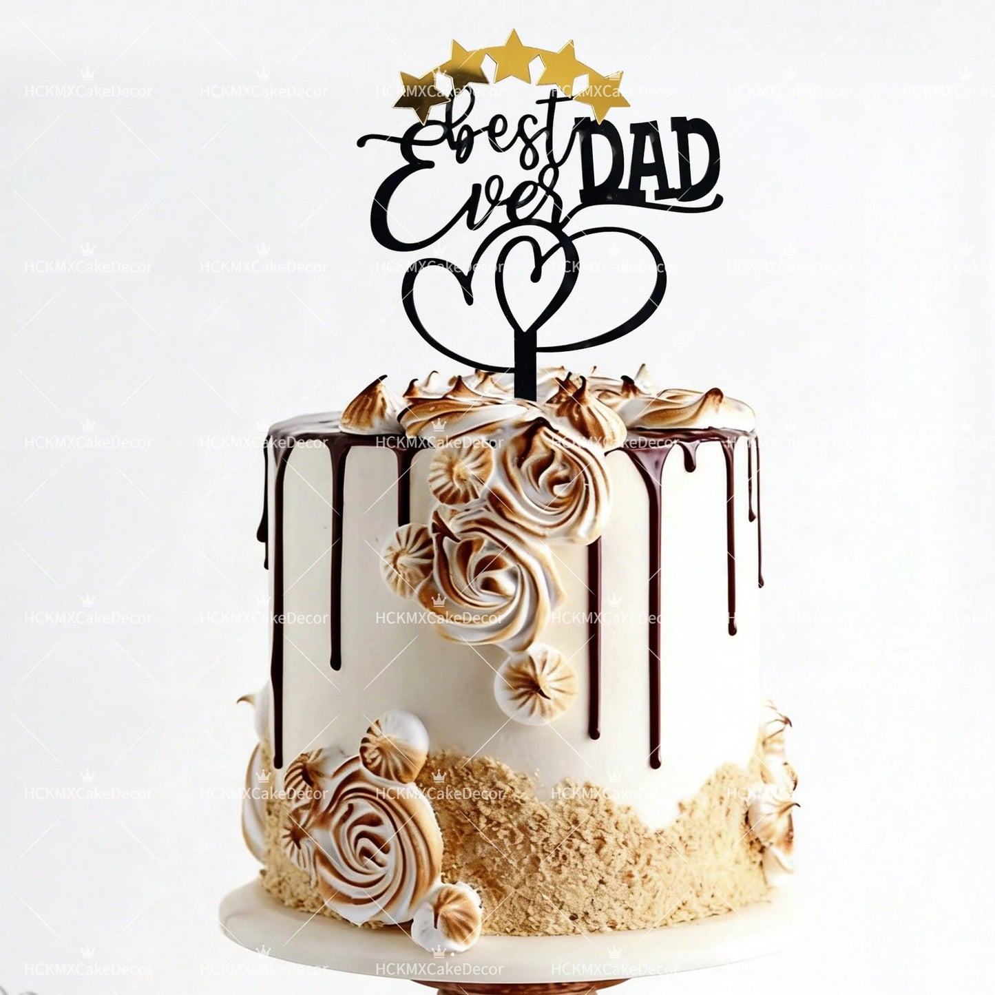 3pcs Happy Fathers Day Acrylic Cake Topper Set Best Dad Ever Cake Decor for Fathers Day Birthday Party Supplies