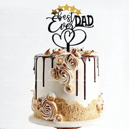 3pcs Happy Fathers Day Acrylic Cake Topper Set Best Dad Ever Cake Decor for Fathers Day Birthday Party Supplies