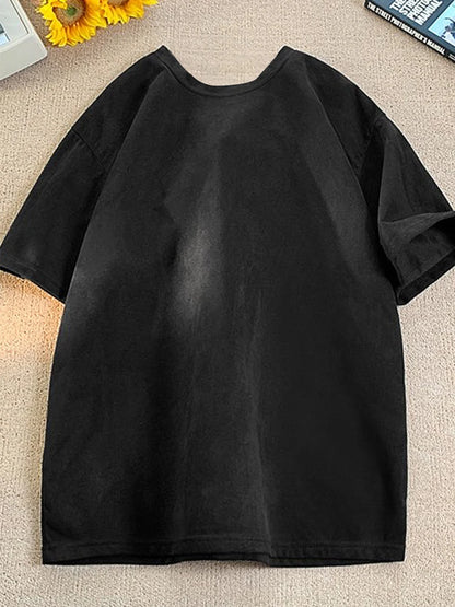 New Retro Suede T-shirt Men Women Anti-wrinkle Loose Crew Neck Casual TShirts Summer Short Sleeve Fashion High Street T Shirt
