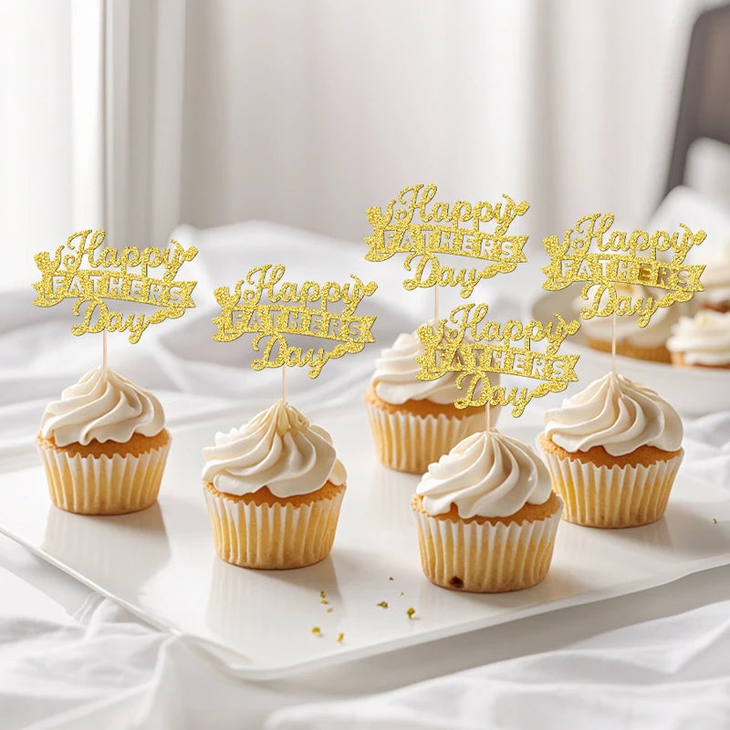 YOMDID 24Pcs Happy Father's Day Cake Toppers Father's Day Cupcake Toppers Picks Birthday Cake Decor Cake Decorating Supplies