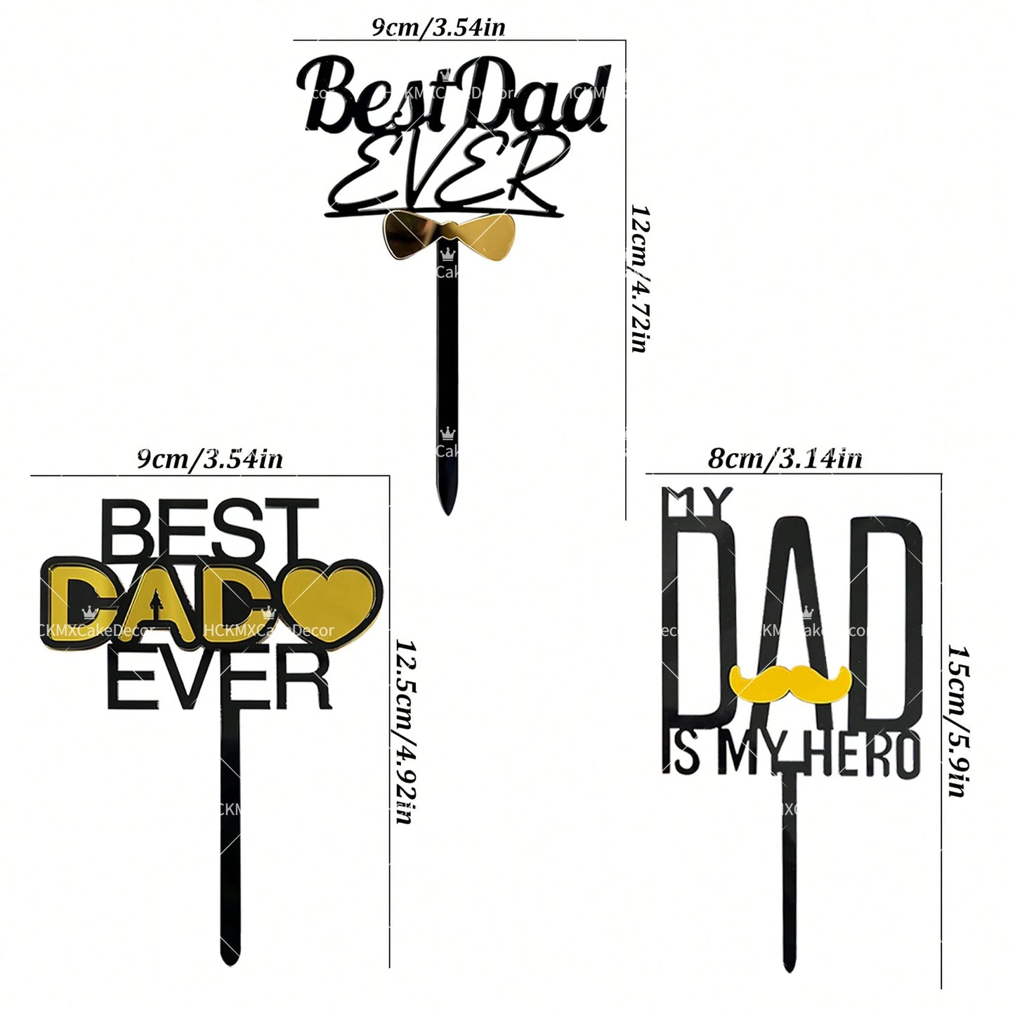 3pcs Happy Fathers Day Acrylic Cake Topper Set Best Dad Ever Cake Decor for Fathers Day Birthday Party Supplies
