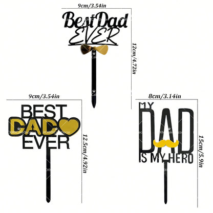 3pcs Happy Fathers Day Acrylic Cake Topper Set Best Dad Ever Cake Decor for Fathers Day Birthday Party Supplies