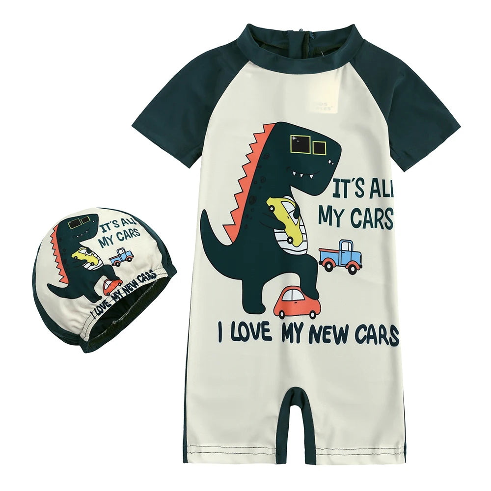 2025 Toddler Children Swimwear Suit Print UV Kids Boys Girls Summer Beach Clothes 2Pcs Cap+Bathing Swimming Diving Swimsuit