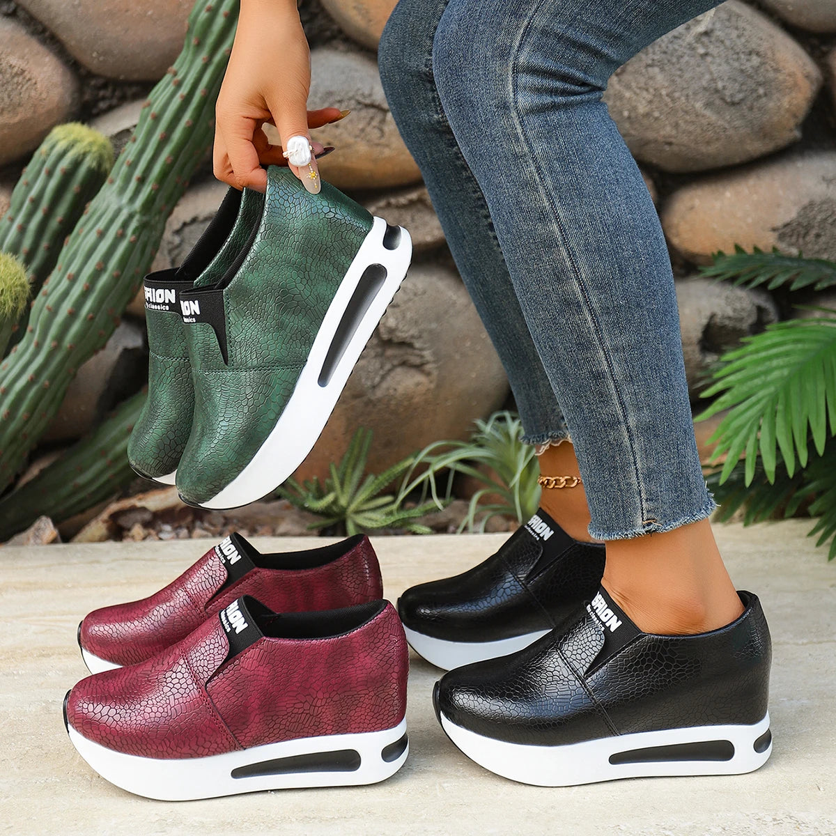 Women's Sneakers Spring Autumn Solid Color Comfortable Platform Walking Shoe Light Non-slip Thick-soled Low-top Shoes Zapatillas