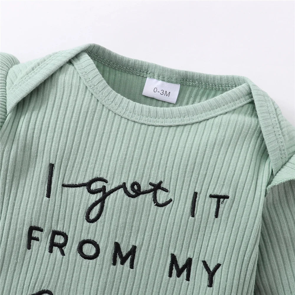 Newborn Baby Girl Autumn Set Letter Long sleeved Bodysuit +Bow Printed Pants+Headband fit 0-12 Months Female Babies Fashion Suit