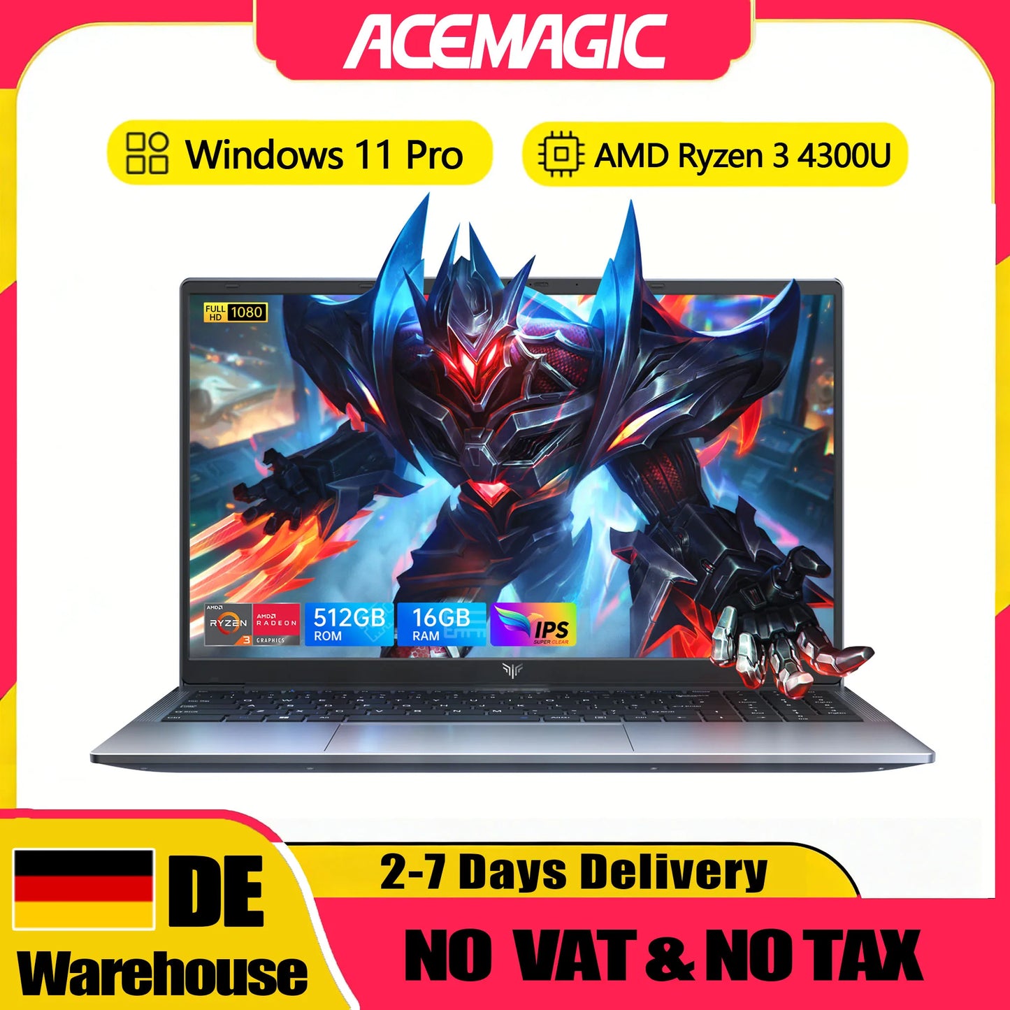 ACEMAGIC LX15Pro Laptop Computer AMD Ryzen 3 4300U Windows Laptop 15.6-in IPS 16GB DDR4 512GB SSD Numeric Keyboard
