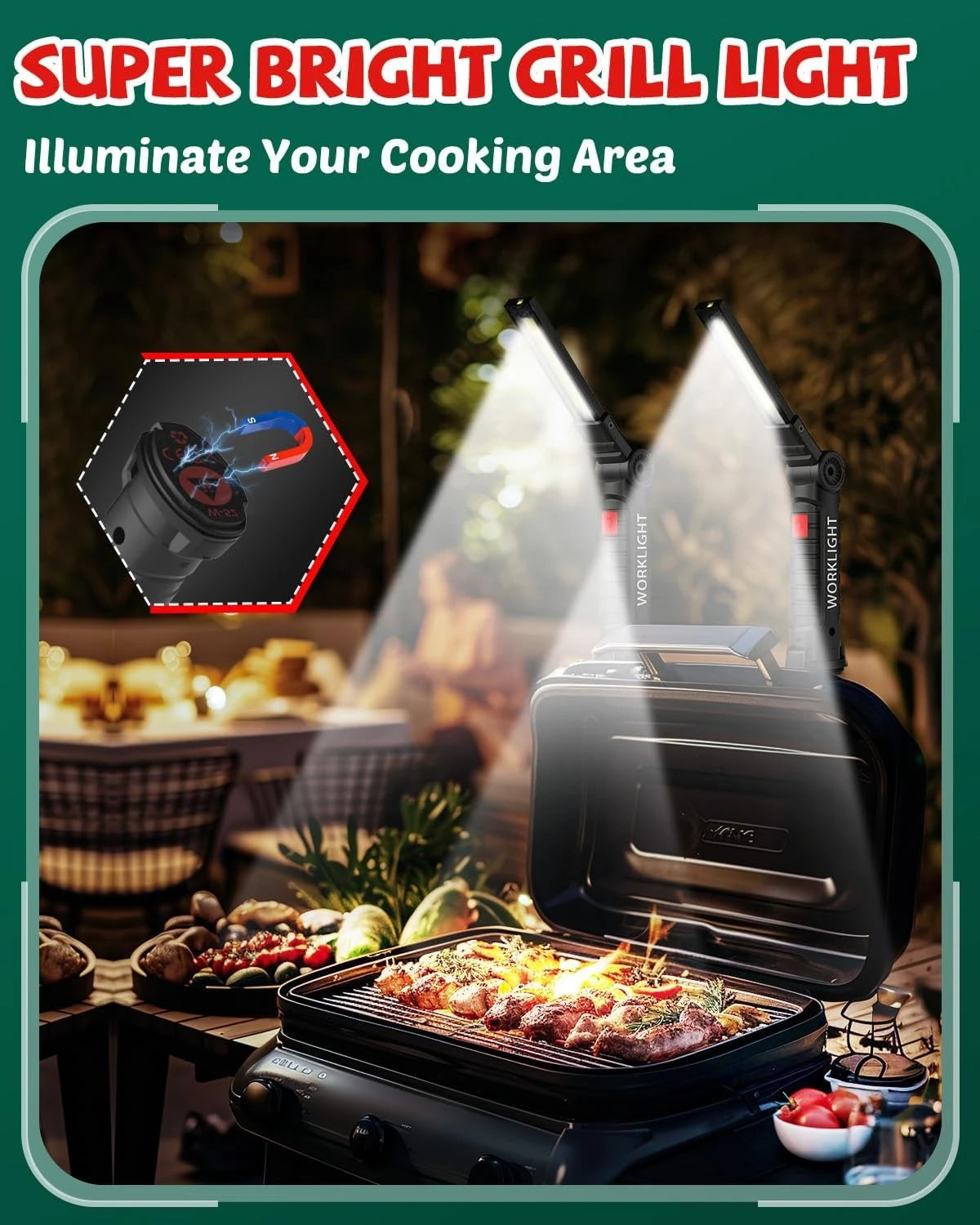 Tool Fathers Day Dad Gifts for Men Him Husband, Rechargeable LED Work Light BBQ Grill with Magnetic Base Hook, 360° Rotate.